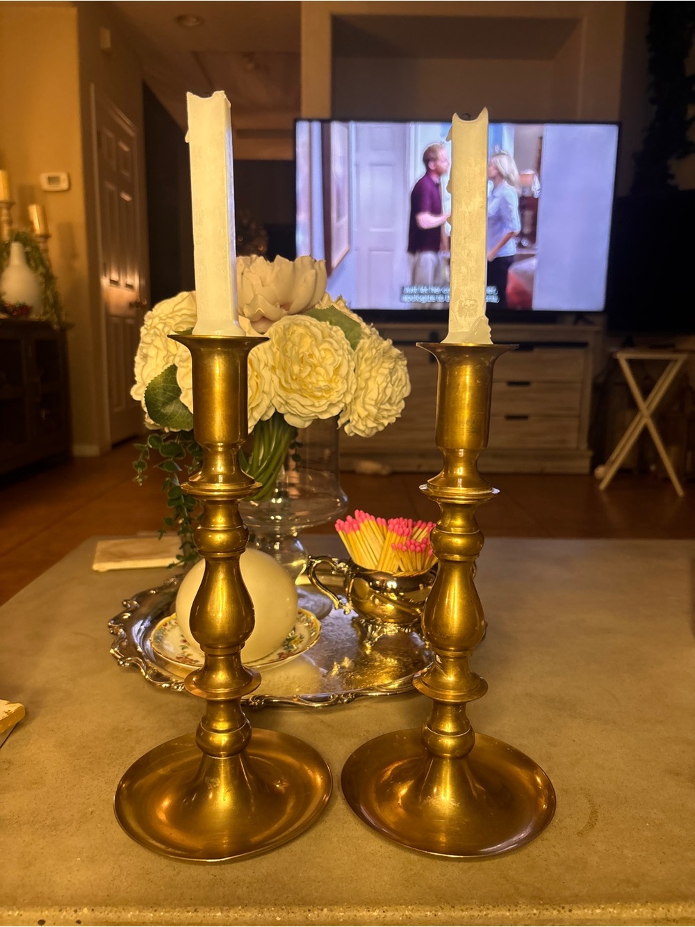 Vintage Solid Brass Candlesticks 10” Tall Matching Pair Traditional Georgian